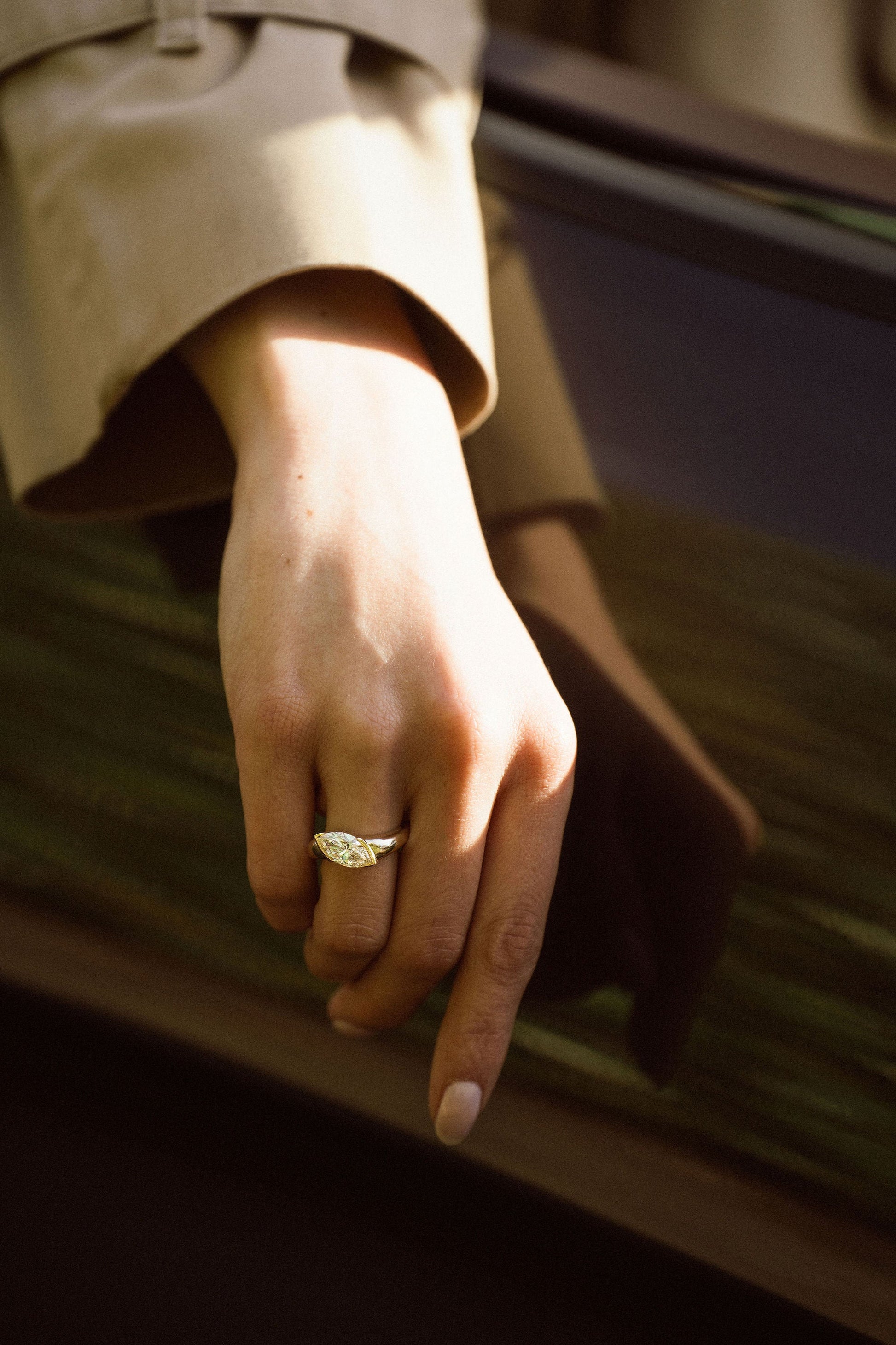 Marquise Shaped Three Stone Lab Grown Diamond Engagement Ring