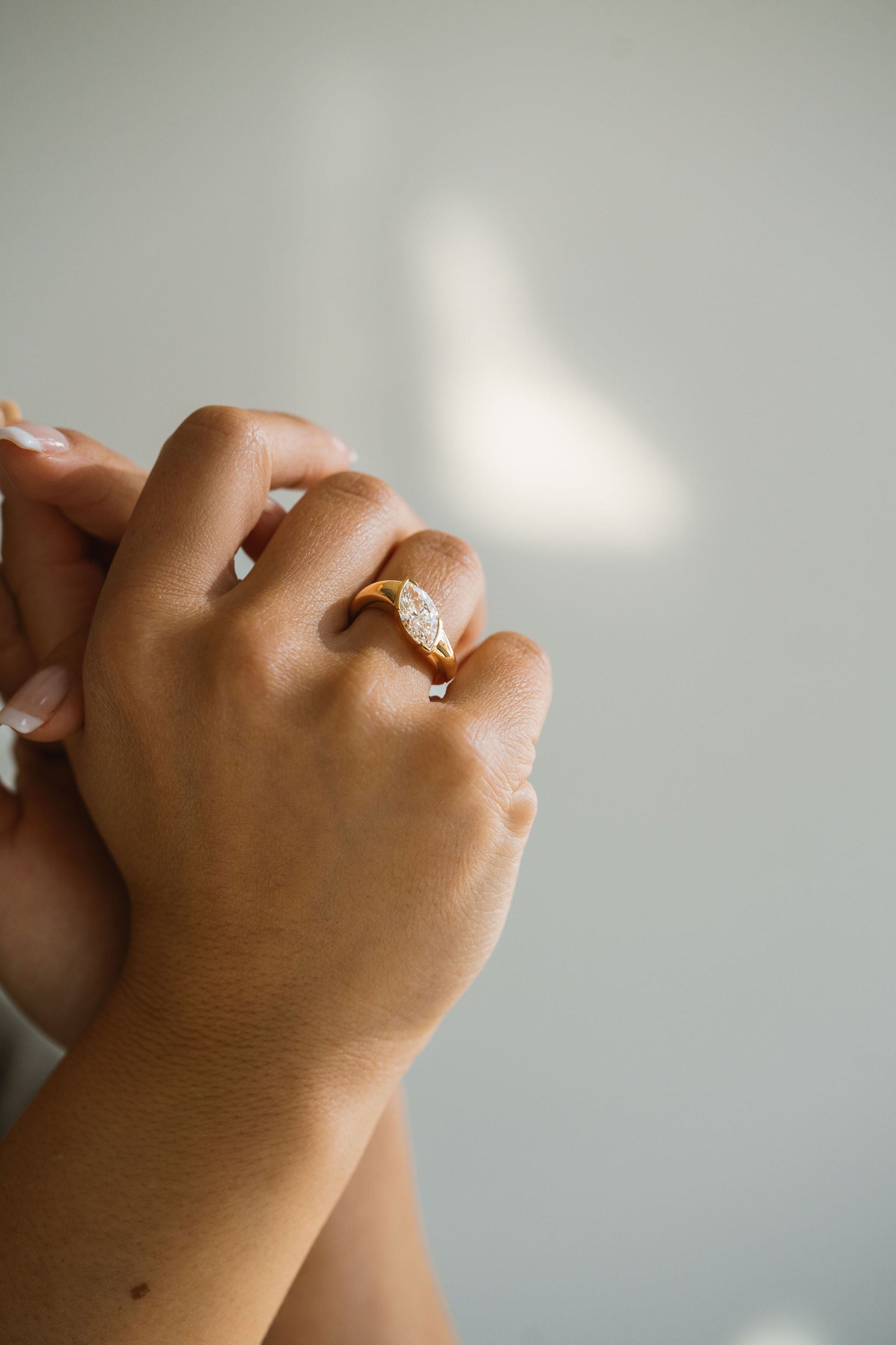 Marquise Shaped Three Stone Lab Grown Diamond Engagement Ring