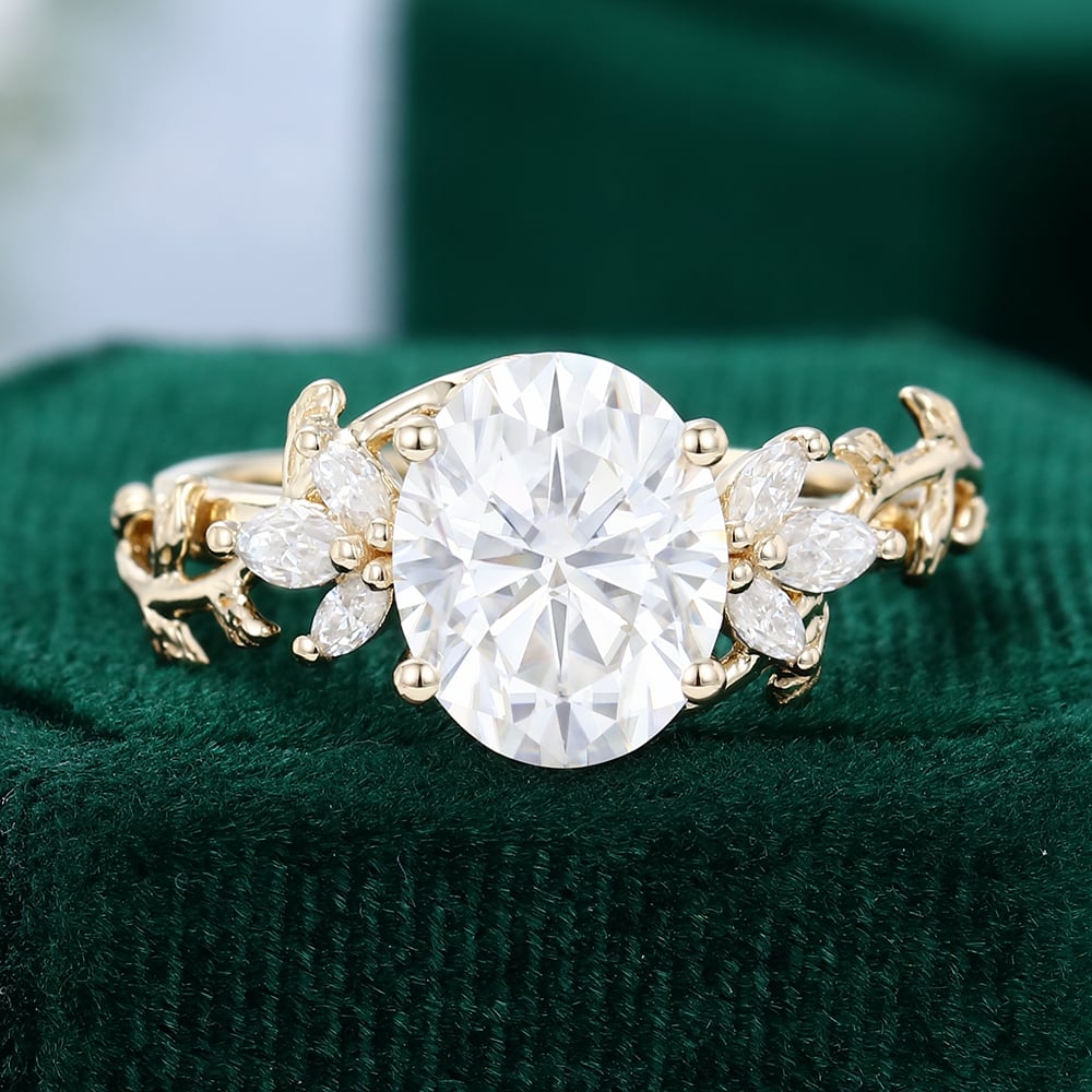 2.7 CT Oval Shaped Floral Moissanite Engagement Ring