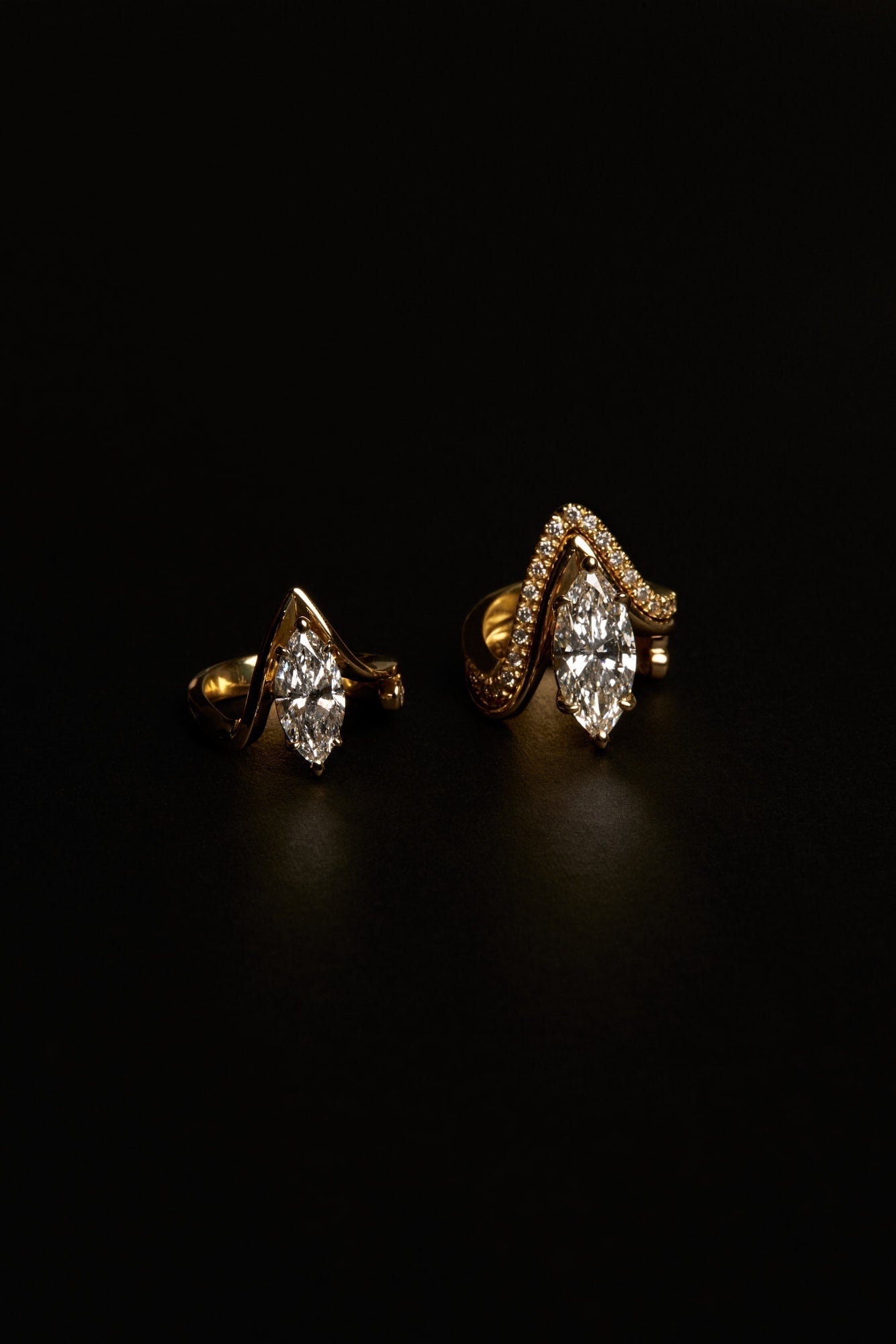 Marquise Shaped Three Stone Lab Grown Diamond Engagement Ring