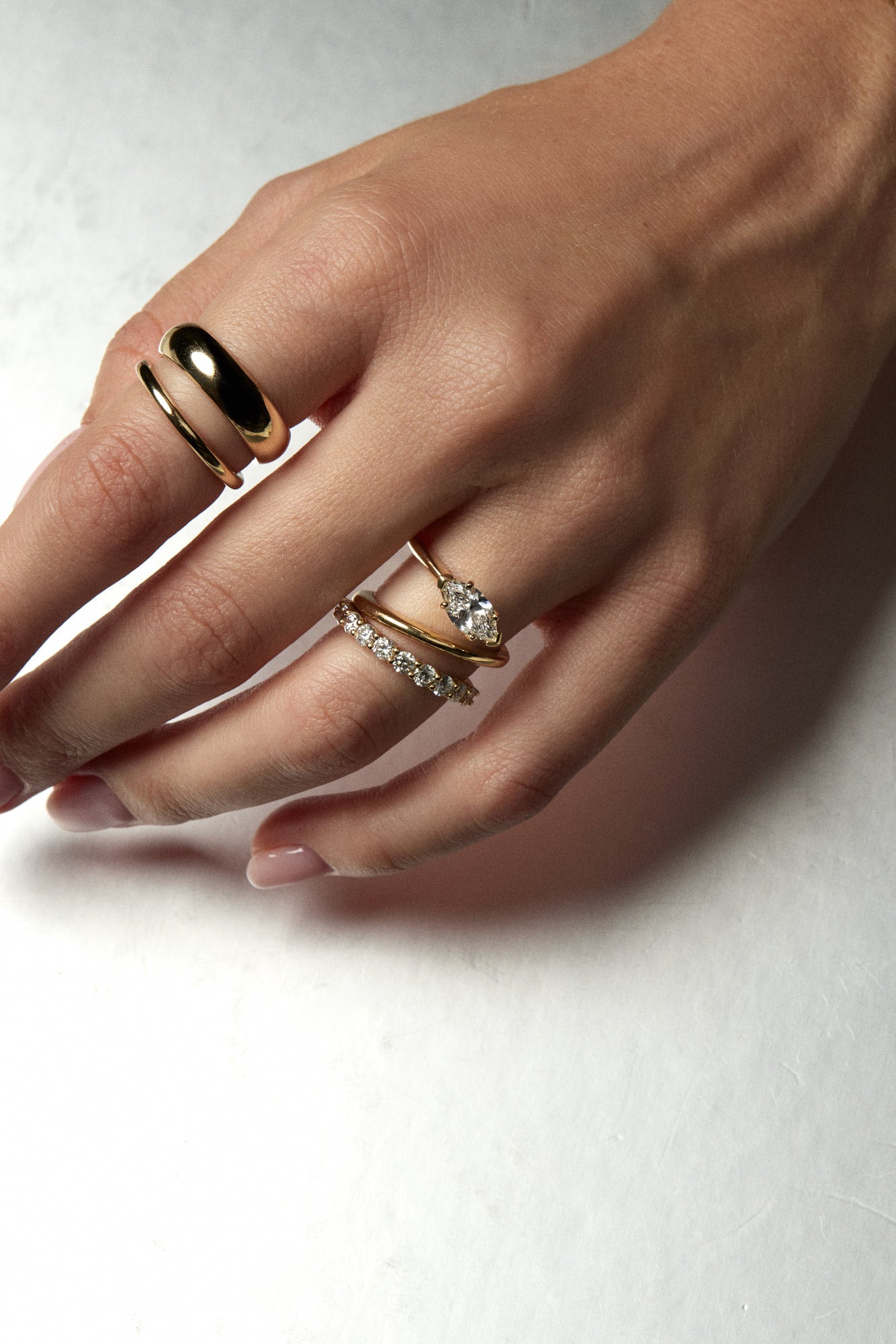 Marquise Shaped Three Stone Lab Grown Diamond Engagement Ring