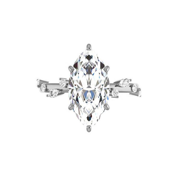 Marquise Shaped Three Stone Lab Grown Diamond Engagement Ring