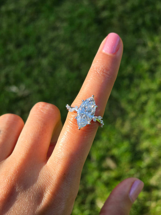 Marquise Shaped Three Stone Lab Grown Diamond Engagement Ring