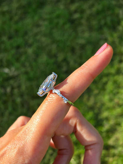 Marquise Shaped Three Stone Lab Grown Diamond Engagement Ring