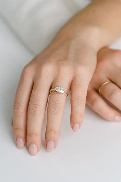 Marquise Shaped Three Stone Lab Grown Diamond Engagement Ring