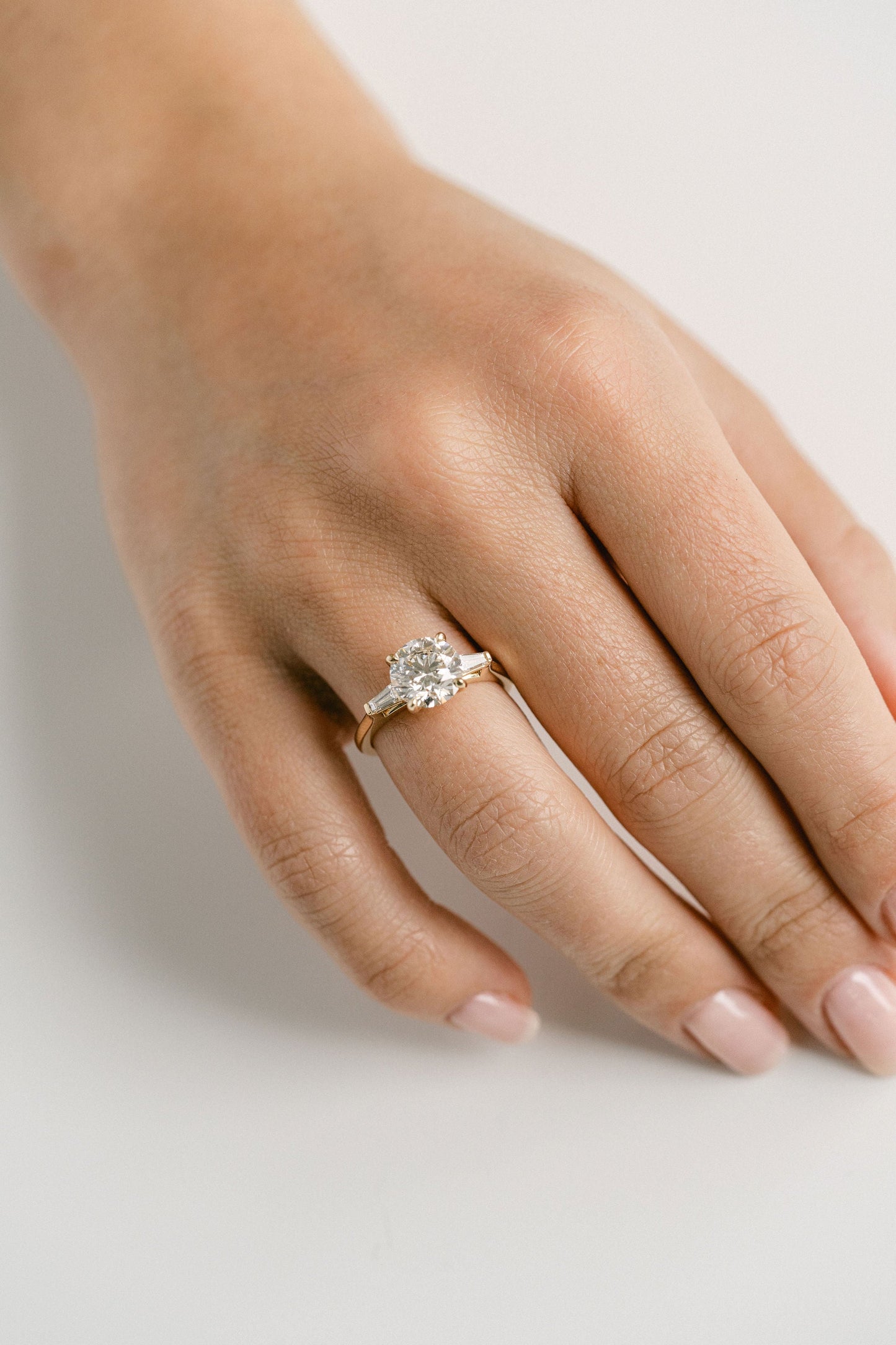 Marquise Shaped Three Stone Lab Grown Diamond Engagement Ring