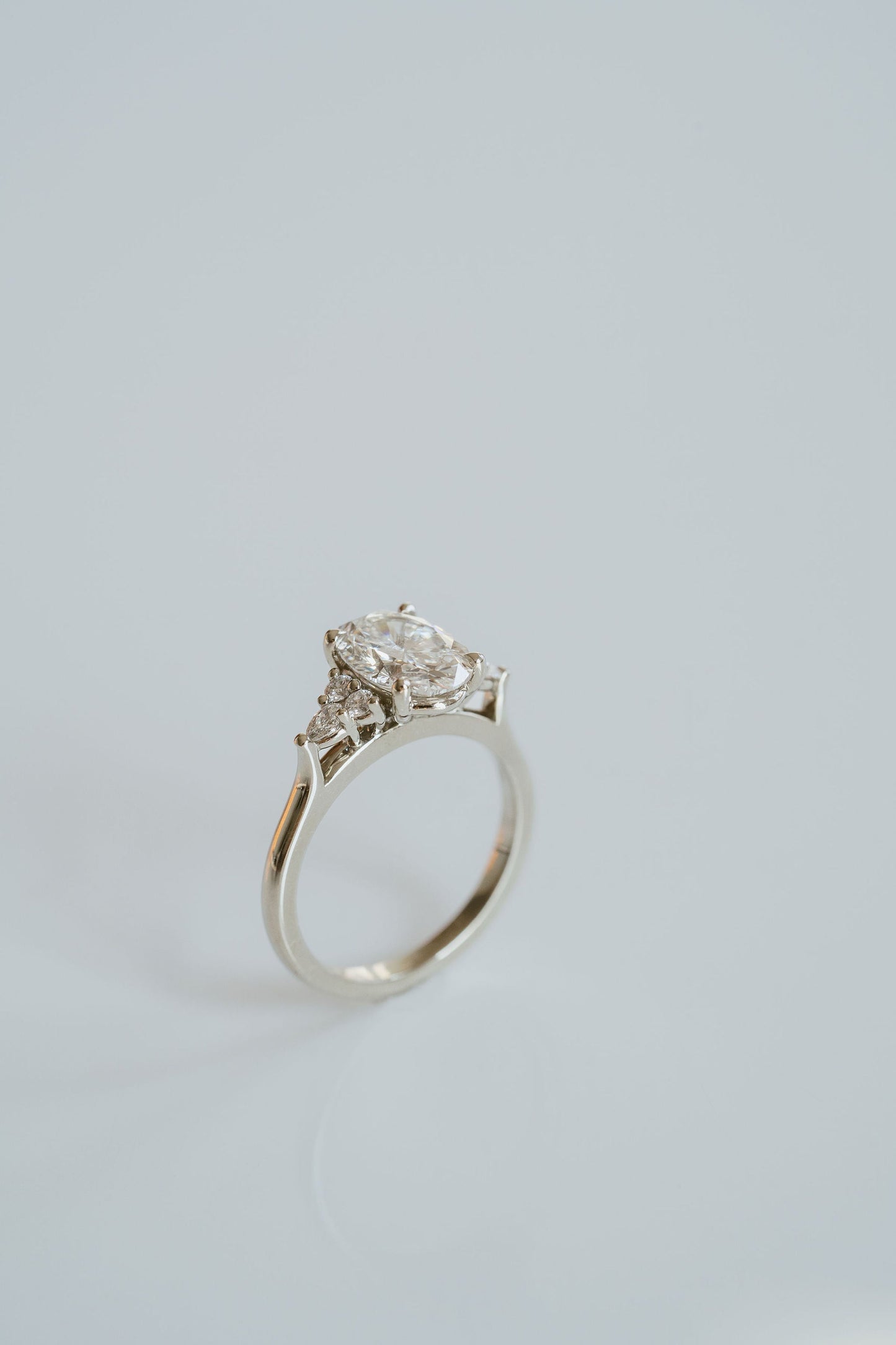 Marquise Shaped Three Stone Lab Grown Diamond Engagement Ring