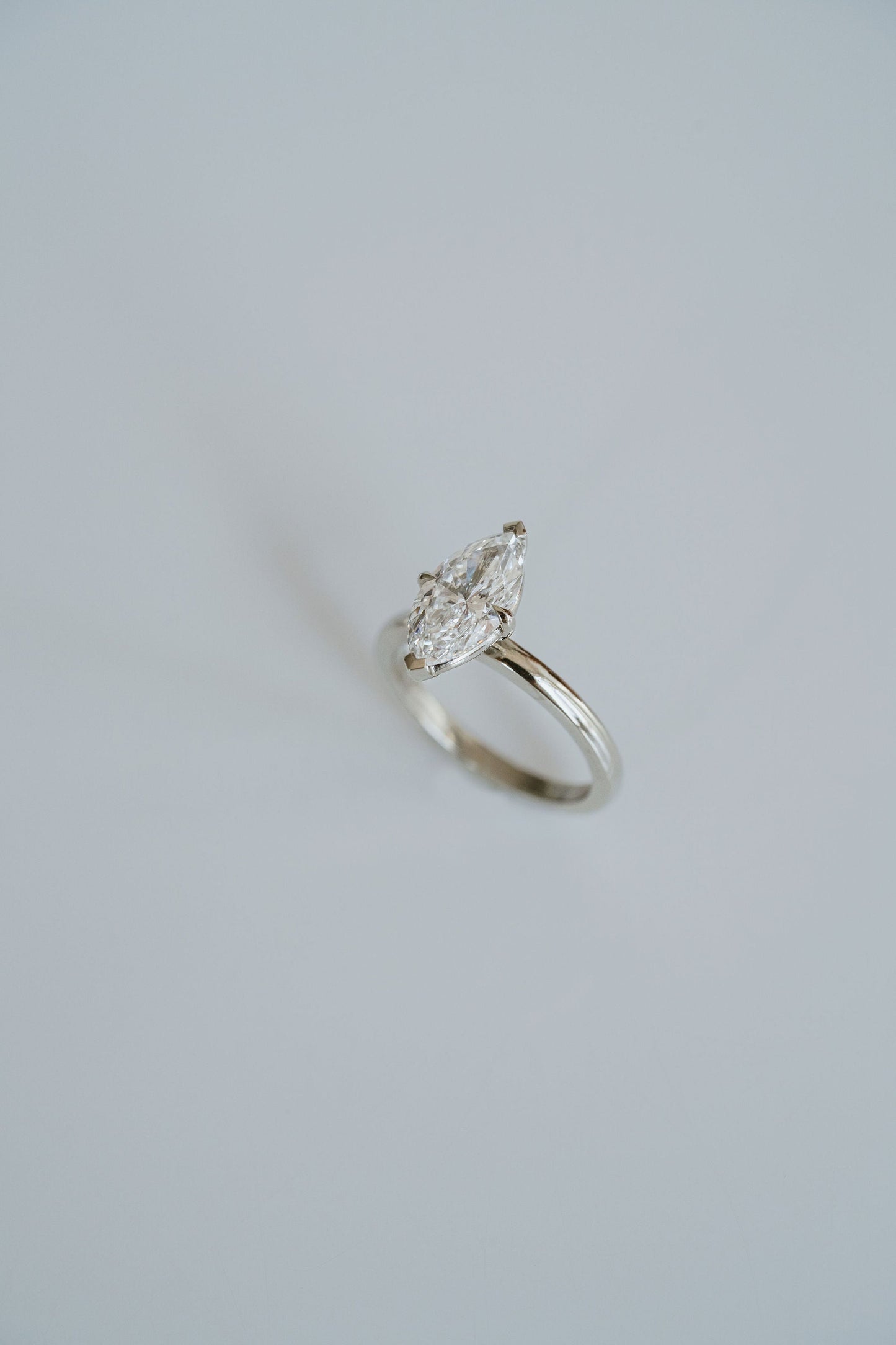 Marquise Shaped Three Stone Lab Grown Diamond Engagement Ring
