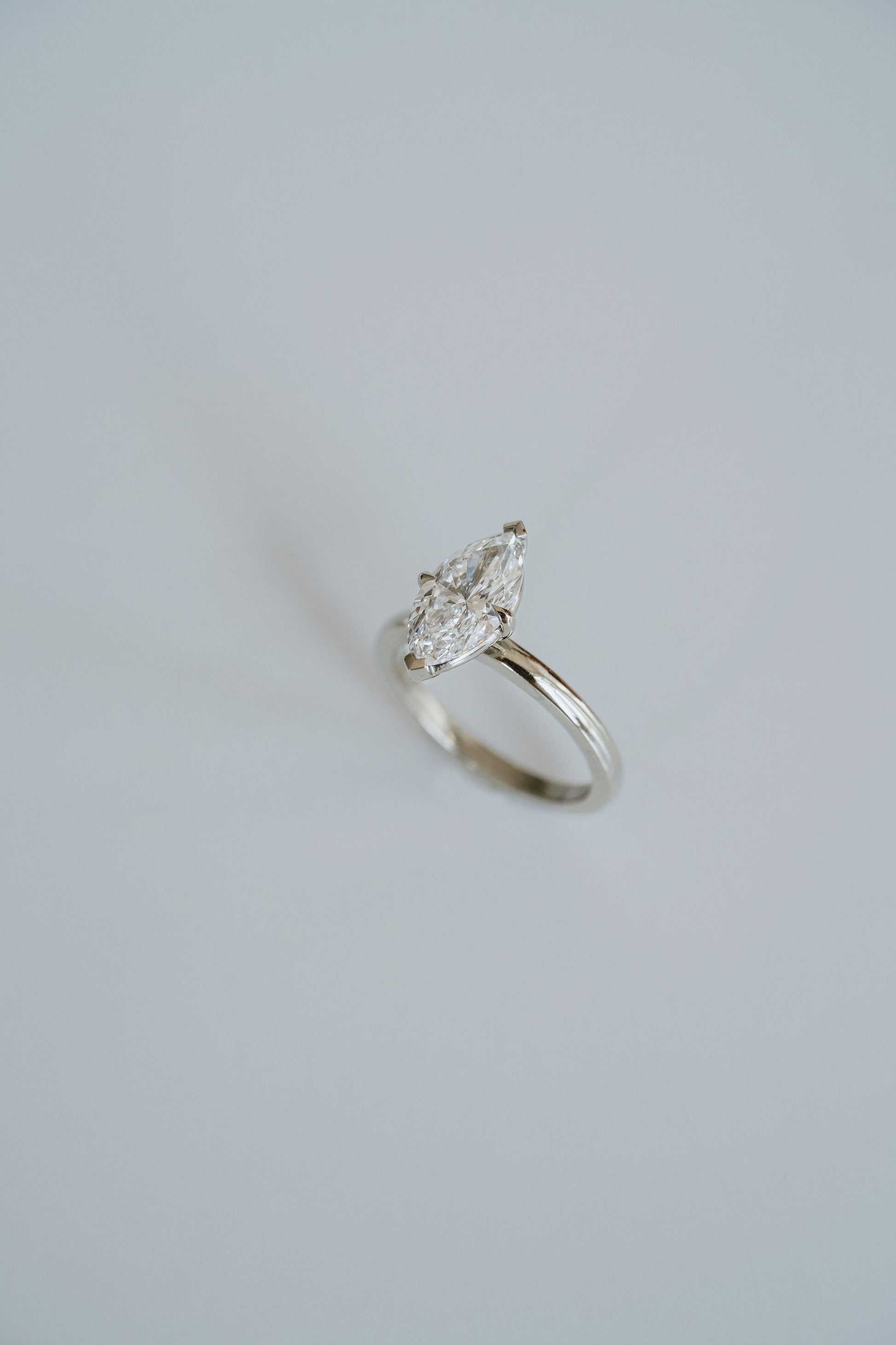 Marquise Shaped Three Stone Lab Grown Diamond Engagement Ring