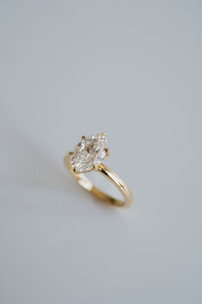 Marquise Shaped Three Stone Lab Grown Diamond Engagement Ring