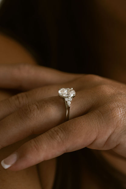 Marquise Shaped Three Stone Lab Grown Diamond Engagement Ring