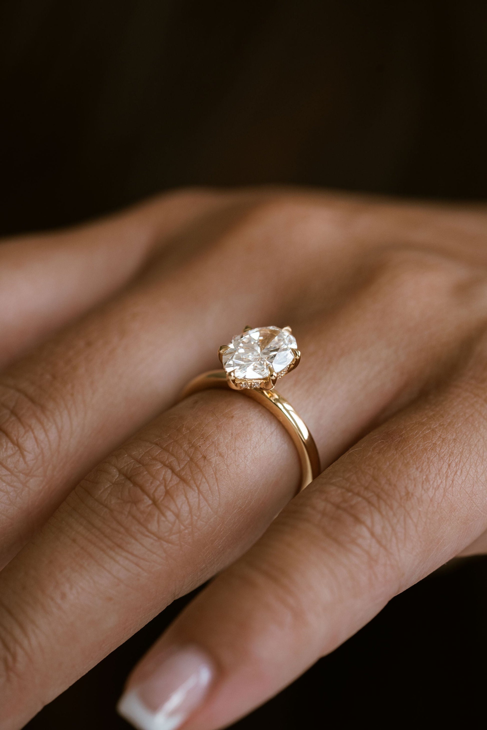 Marquise Shaped Three Stone Lab Grown Diamond Engagement Ring
