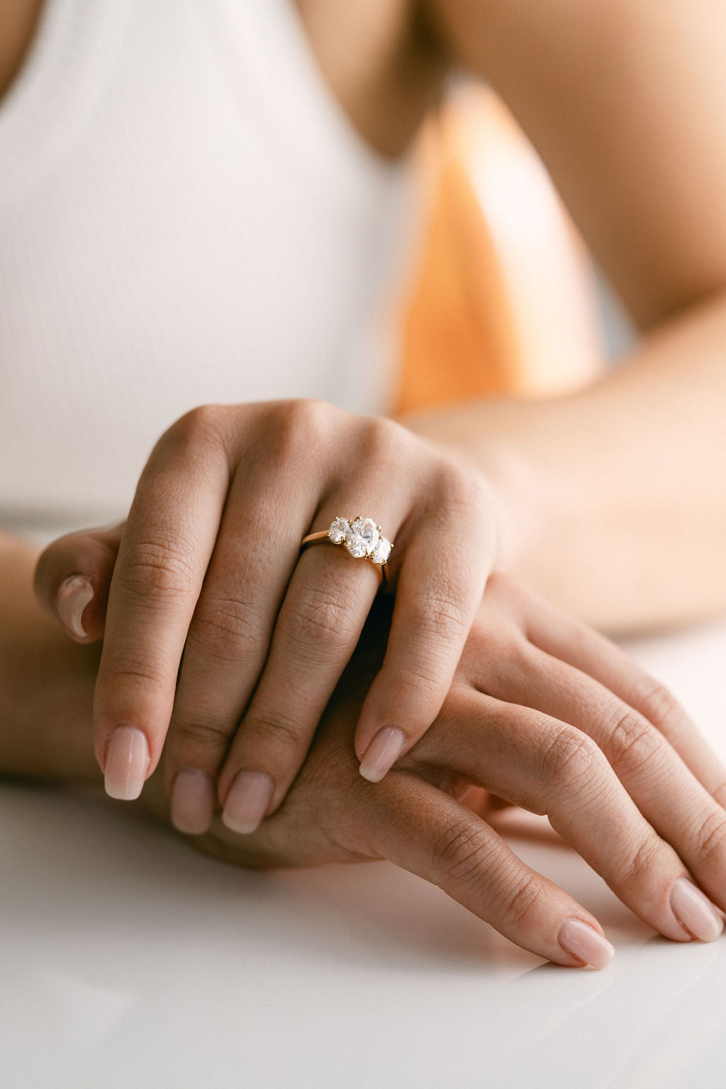 Marquise Shaped Three Stone Lab Grown Diamond Engagement Ring