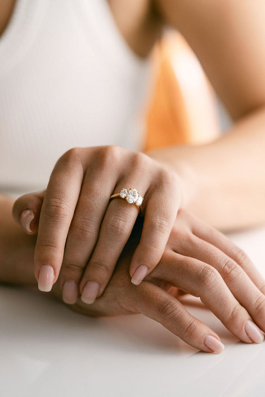 Marquise Shaped Three Stone Lab Grown Diamond Engagement Ring