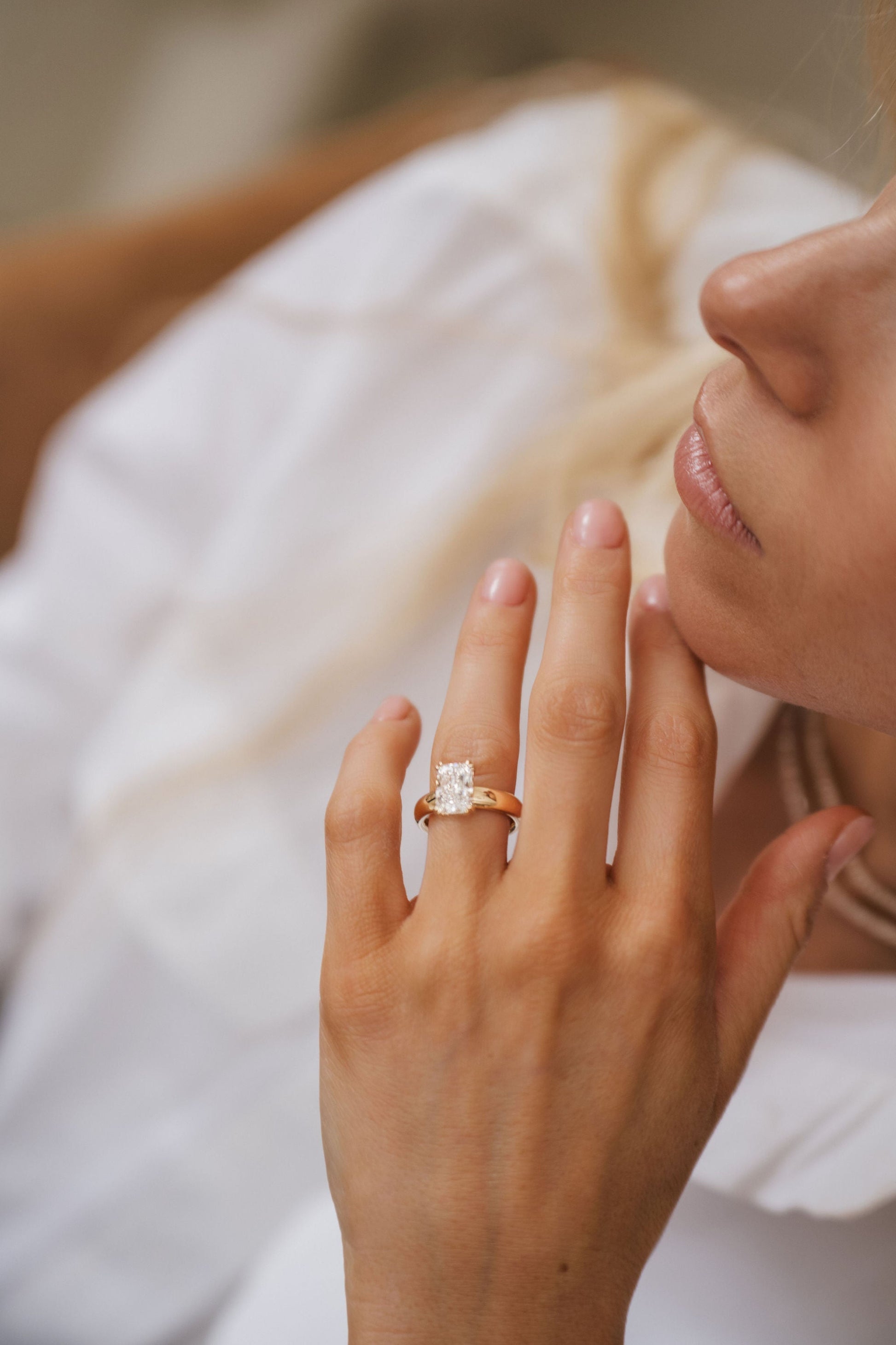 Marquise Shaped Three Stone Lab Grown Diamond Engagement Ring