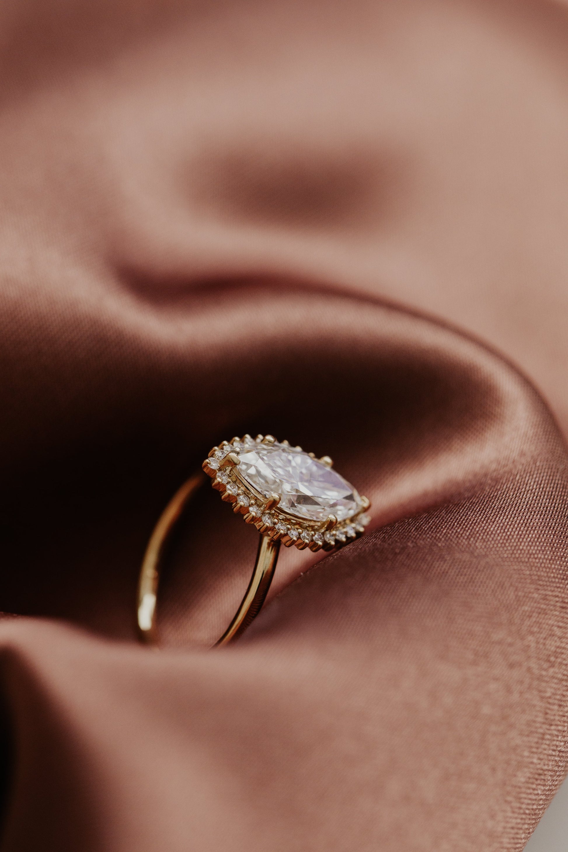 Marquise Shaped Three Stone Lab Grown Diamond Engagement Ring