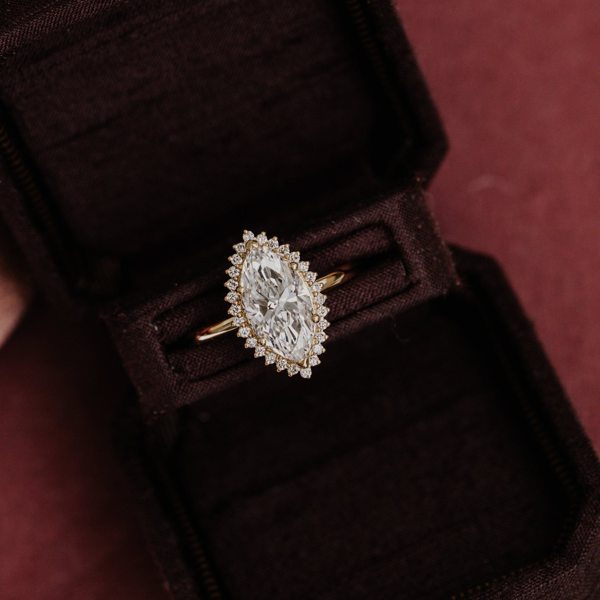 Marquise Shaped Three Stone Lab Grown Diamond Engagement Ring