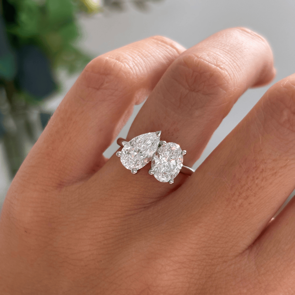 Marquise Shaped Three Stone Lab Grown Diamond Engagement Ring