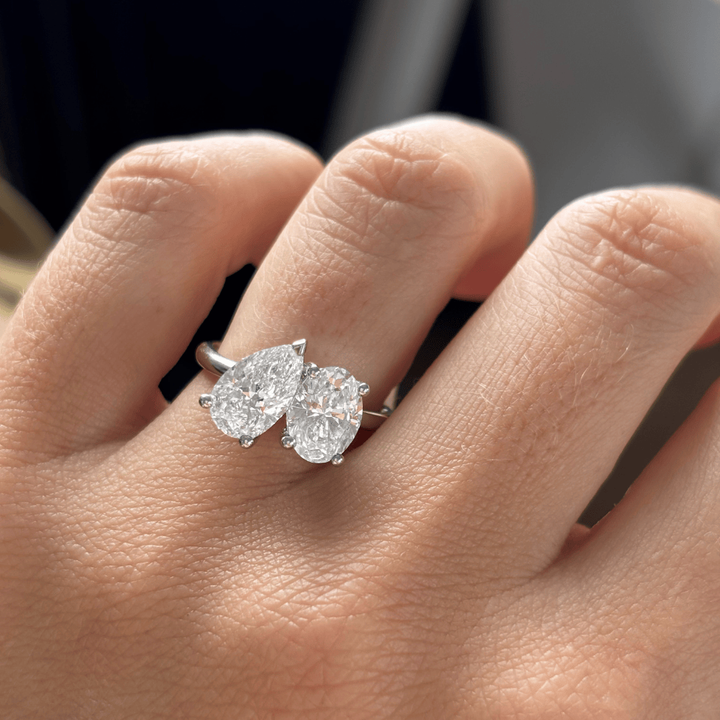 Marquise Shaped Three Stone Lab Grown Diamond Engagement Ring