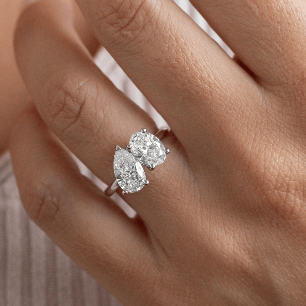 Marquise Shaped Three Stone Lab Grown Diamond Engagement Ring