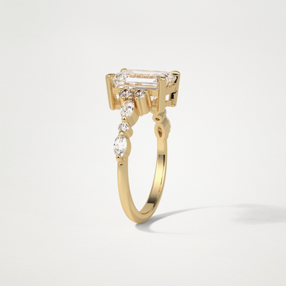 Emerald Cluster & Pave Moissanite Engagement Ring – 2.3 CT Lab-Created Brilliance in 10K/14K/18K Gold
