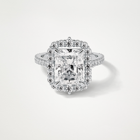 Radiant Halo & Pave Moissanite Engagement Ring – 3.24 CT Lab-Created Brilliance in 10K/14K/18K Gold