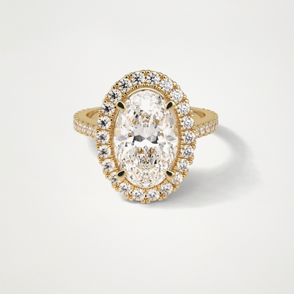 Oval Halo & Pave Moissanite Engagement Ring – 4.1 CT Lab-Created Brilliance in 10K/14K/18K Gold