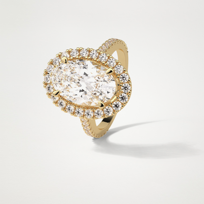 Oval Halo & Pave Moissanite Engagement Ring – 4.1 CT Lab-Created Brilliance in 10K/14K/18K Gold