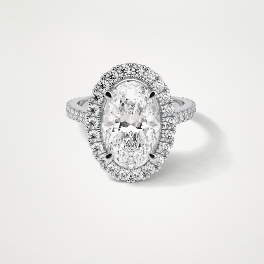 Oval Halo & Pave Moissanite Engagement Ring – 4.1 CT Lab-Created Brilliance in 10K/14K/18K Gold