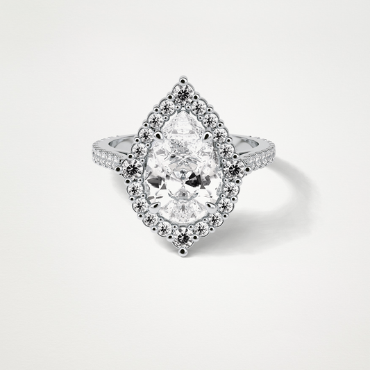 Pear Halo & Pave Moissanite Engagement Ring – 3.1 CT Lab-Created Brilliance in 10K/14K/18K Gold