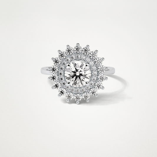 Round Double Halo Moissanite Engagement Ring – 1 CT Lab-Created Brilliance in 10K/14K/18K Gold