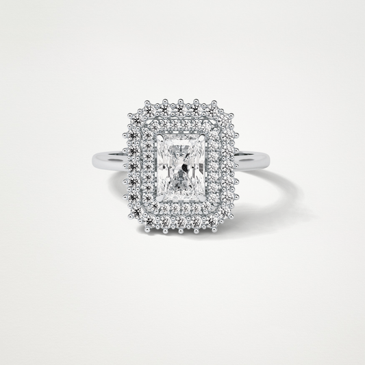 Radiant Double Halo Moissanite Engagement Ring – 1.05 CT Lab-Created Brilliance in 10K/14K/18K Gold