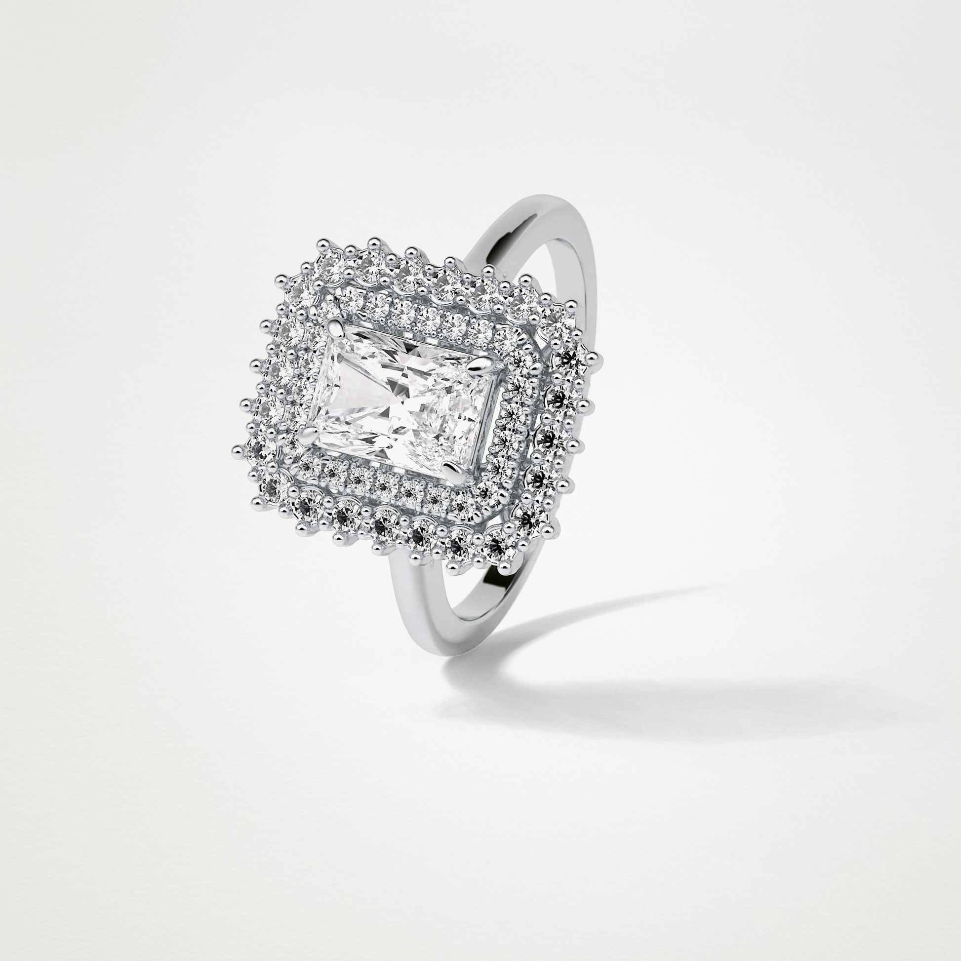 Radiant Double Halo Moissanite Engagement Ring – 1.05 CT Lab-Created Brilliance in 10K/14K/18K Gold