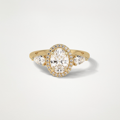 Oval Halo & 3 Stone Moissanite Engagement Ring – 1 .33 CT Lab-Created Brilliance in 10K/14K/18K Gold