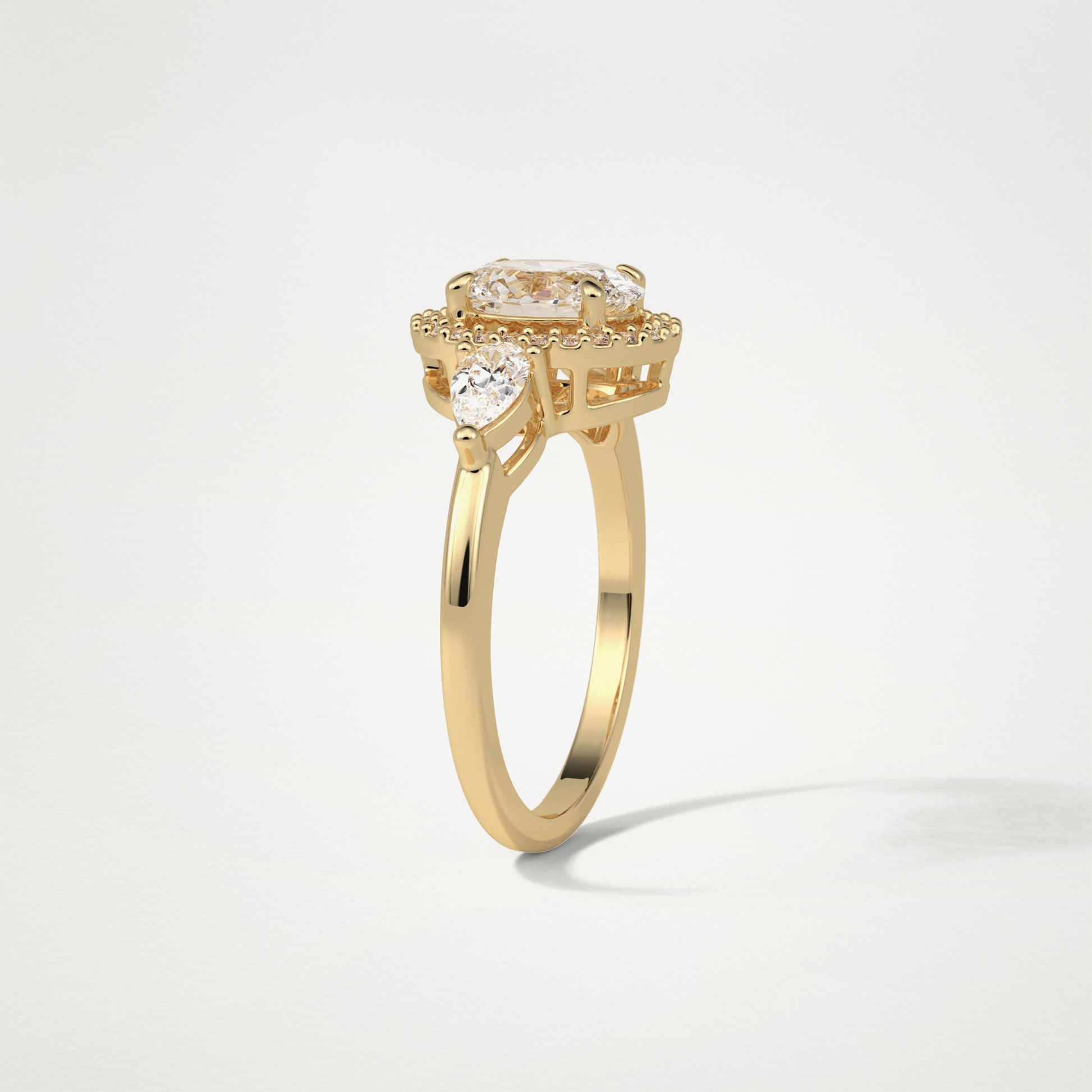 Oval Halo & 3 Stone Moissanite Engagement Ring – 1 .33 CT Lab-Created Brilliance in 10K/14K/18K Gold