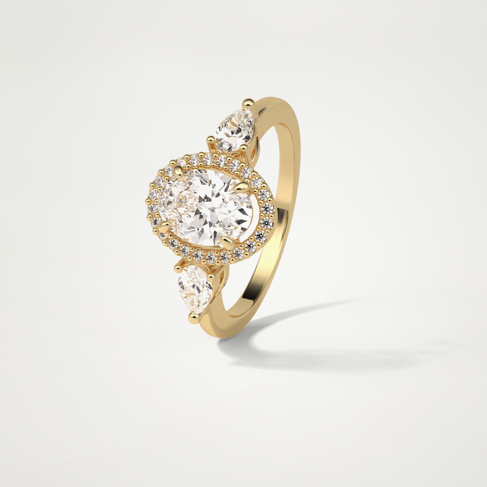 Oval Halo & 3 Stone Moissanite Engagement Ring – 1 .33 CT Lab-Created Brilliance in 10K/14K/18K Gold