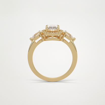 Oval Halo & 3 Stone Moissanite Engagement Ring – 1 .33 CT Lab-Created Brilliance in 10K/14K/18K Gold