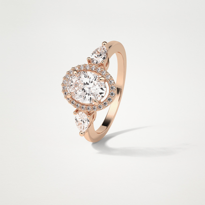 Oval Halo & 3 Stone Moissanite Engagement Ring – 1 .33 CT Lab-Created Brilliance in 10K/14K/18K Gold