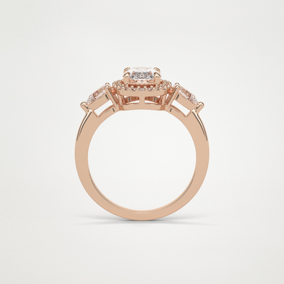 Oval Halo & 3 Stone Moissanite Engagement Ring – 1 .33 CT Lab-Created Brilliance in 10K/14K/18K Gold