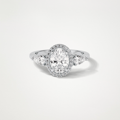 Oval Halo & 3 Stone Moissanite Engagement Ring – 1 .33 CT Lab-Created Brilliance in 10K/14K/18K Gold