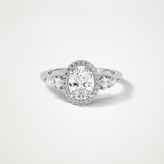 Oval Halo & 3 Stone Moissanite Engagement Ring – 1 .33 CT Lab-Created Brilliance in 10K/14K/18K Gold