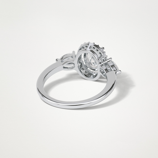 Oval Halo & 3 Stone Moissanite Engagement Ring – 1 .33 CT Lab-Created Brilliance in 10K/14K/18K Gold
