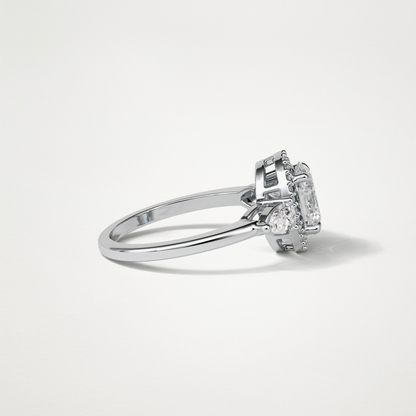 Oval Halo & 3 Stone Moissanite Engagement Ring – 1 .33 CT Lab-Created Brilliance in 10K/14K/18K Gold