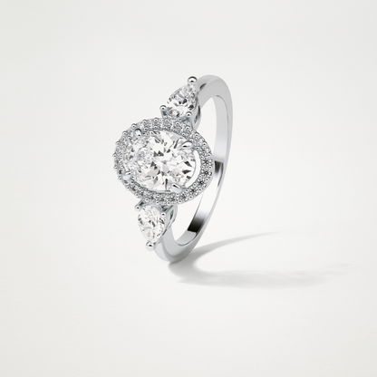 Oval Halo & 3 Stone Moissanite Engagement Ring – 1 .33 CT Lab-Created Brilliance in 10K/14K/18K Gold