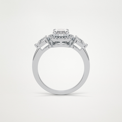 Oval Halo & 3 Stone Moissanite Engagement Ring – 1 .33 CT Lab-Created Brilliance in 10K/14K/18K Gold
