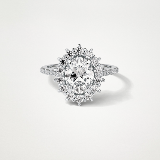 Oval Halo & Pave Moissanite Engagement Ring – 1.91 CT Lab-Created Brilliance in 10K/14K/18K Gold