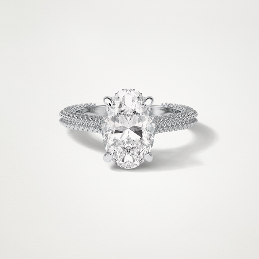 Oval Hidden Halo & Pave Moissanite Engagement Ring – 4 CT Lab-Created Brilliance in 10K/14K/18K Gold