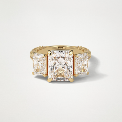 Radiant 3 Stone & Pave Moissanite Engagement Ring – 3.51 CT Lab-Created Brilliance in 10K/14K/18K Gold