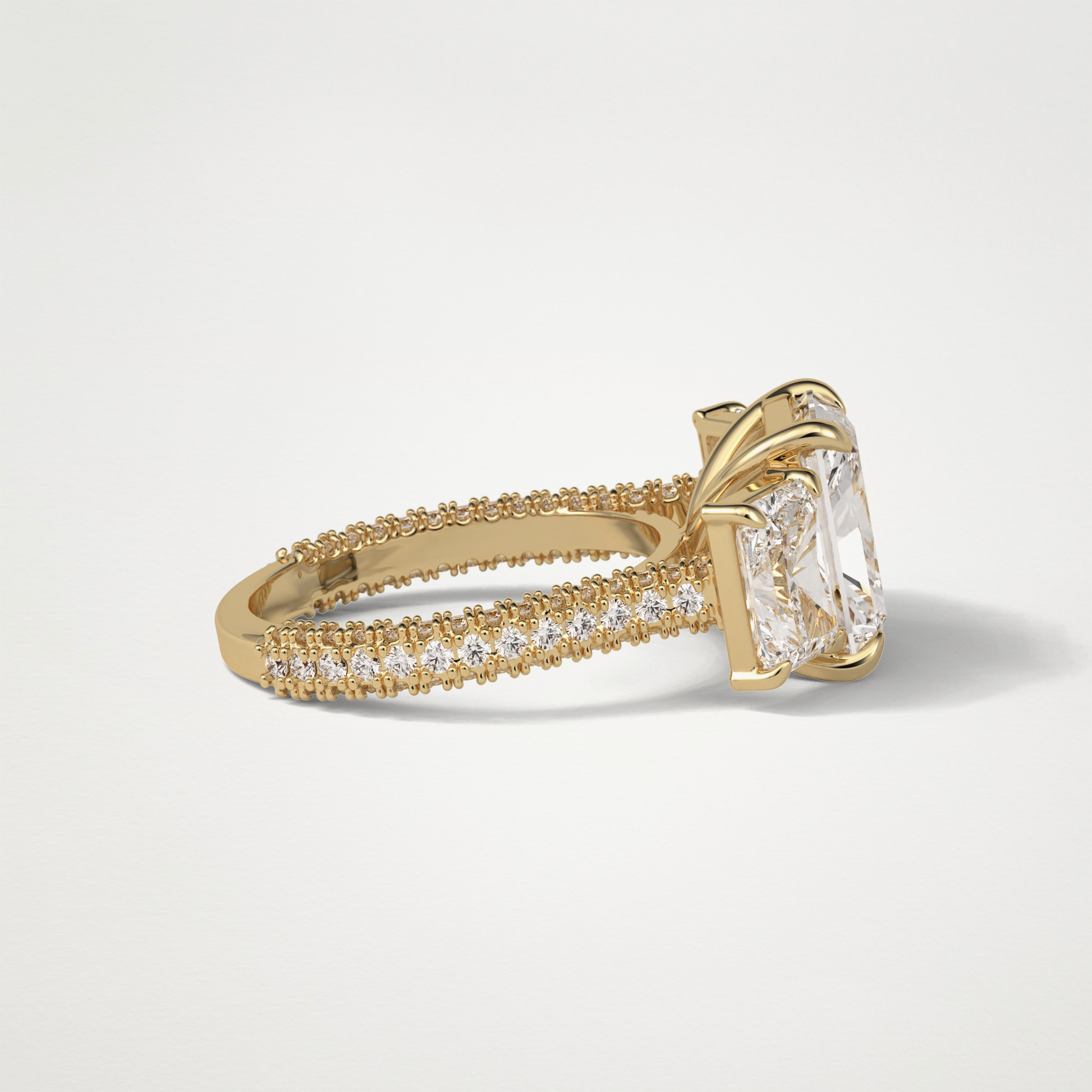 Radiant 3 Stone & Pave Moissanite Engagement Ring – 3.51 CT Lab-Created Brilliance in 10K/14K/18K Gold