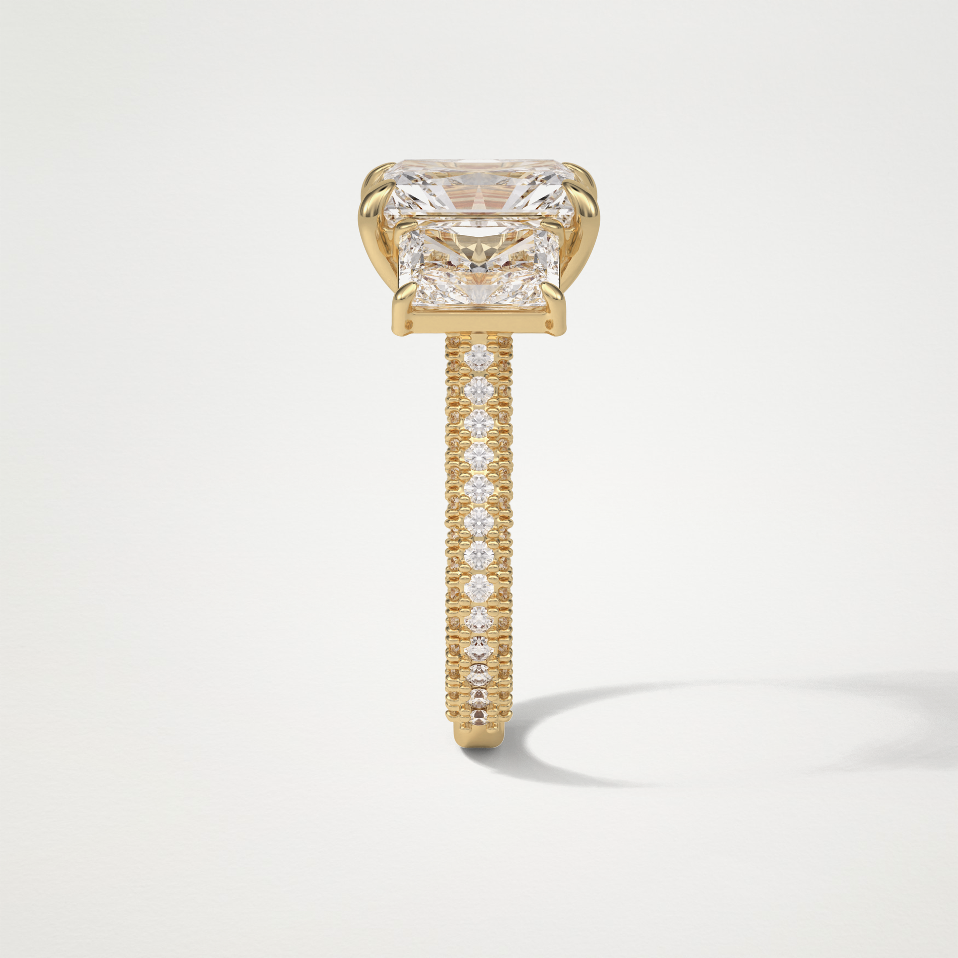 Radiant 3 Stone & Pave Moissanite Engagement Ring – 3.51 CT Lab-Created Brilliance in 10K/14K/18K Gold